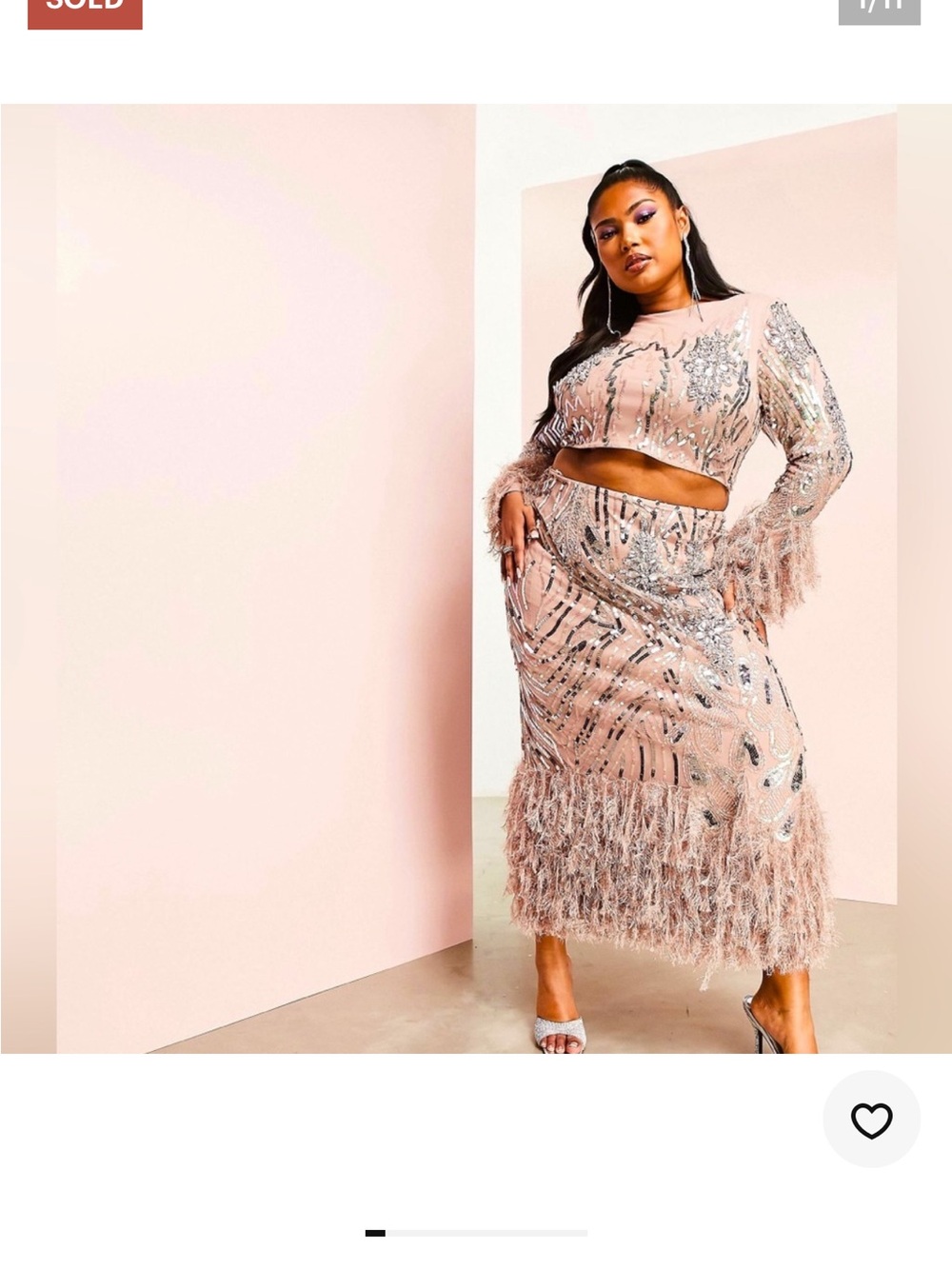 Plus Size Blush Sequin Feather Midi Skirt Listing for @bagbaublesswag Lisa